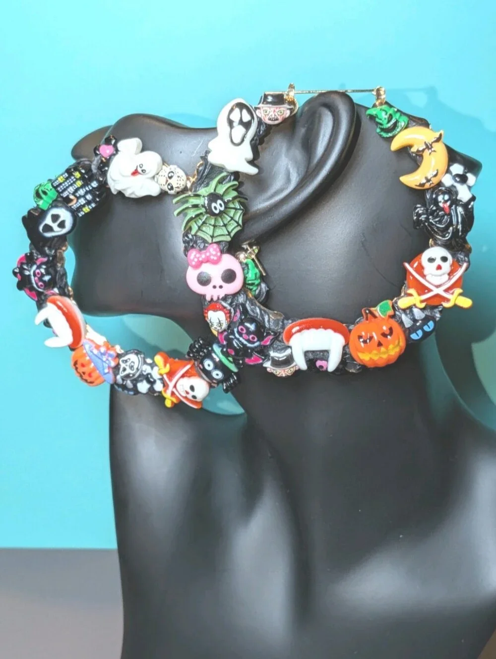 Hand Crafted Multicolor Halloween Charm Decoden Xl Hoop Earrings For Women